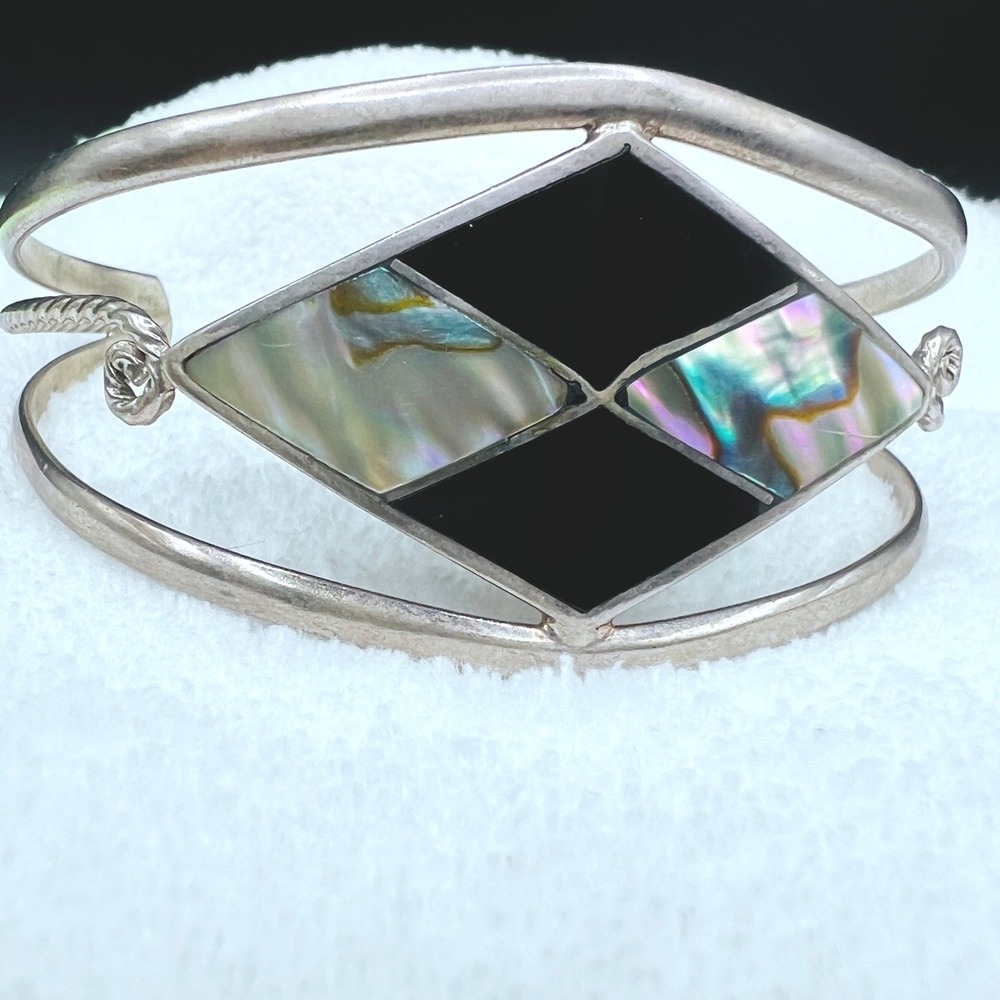Vintage Mexico Alpaca MOP Abalone Cuff Bracelet Adjustable size 5.75 Width 1"